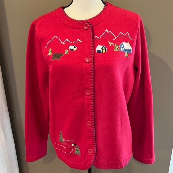 Breckenridge Women's Red Country Christmas Embroidered Jacket, Size Medium - Picture 1 of 12